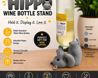 Soporte para botellas de vino con forma de hipopótamo / Adorable soporte para botellas de vino impreso en 3D
