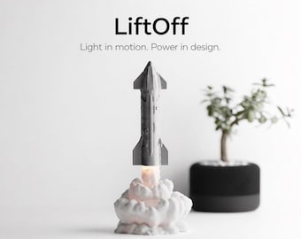 Lámpara de cohete LiftOff con forma de llama – Incluye vela LED / Decoración espacial impresa en 3D