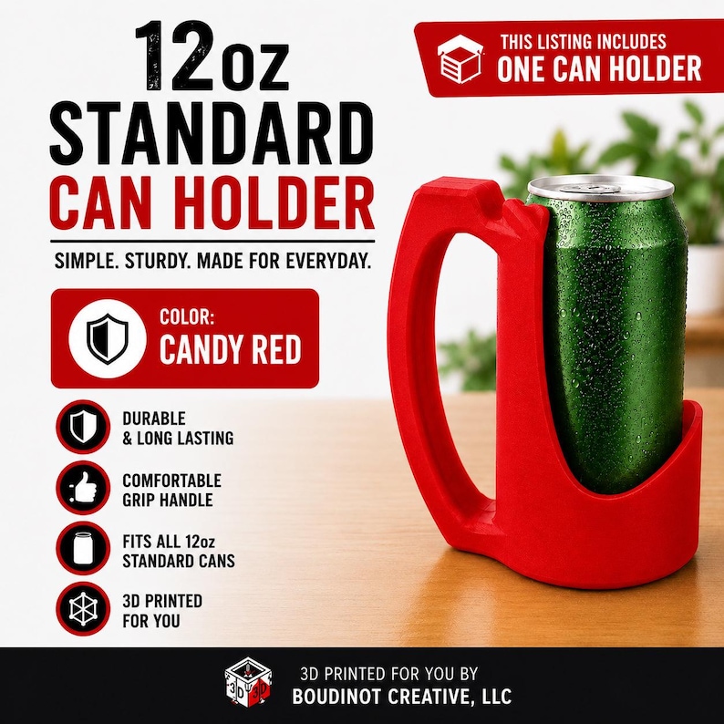 12oz Beverage Can Holder – 3D Printed Candy Red