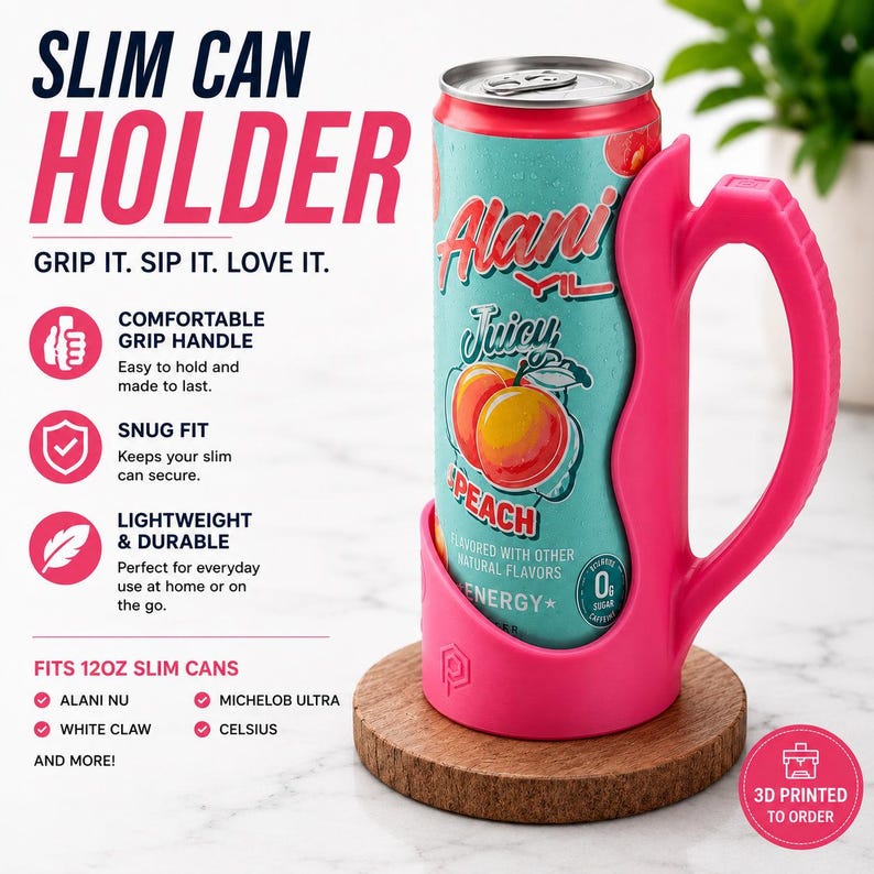 Porta-latas fino para Alani Nu e outros modelos. Pink