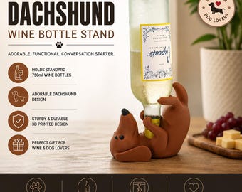 Suporte para Garrafa de Vinho em Formato de Dachshund | Suporte para Vinho em Formato de Cachorro Impresso em 3D