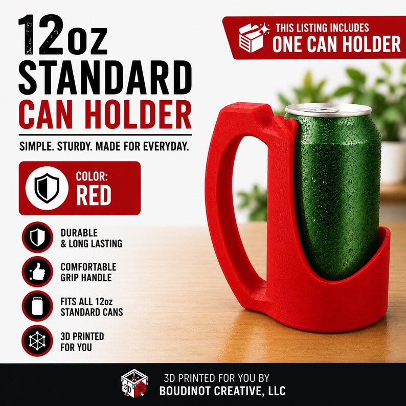 12oz Beverage Can Holder – 3D Printed Red