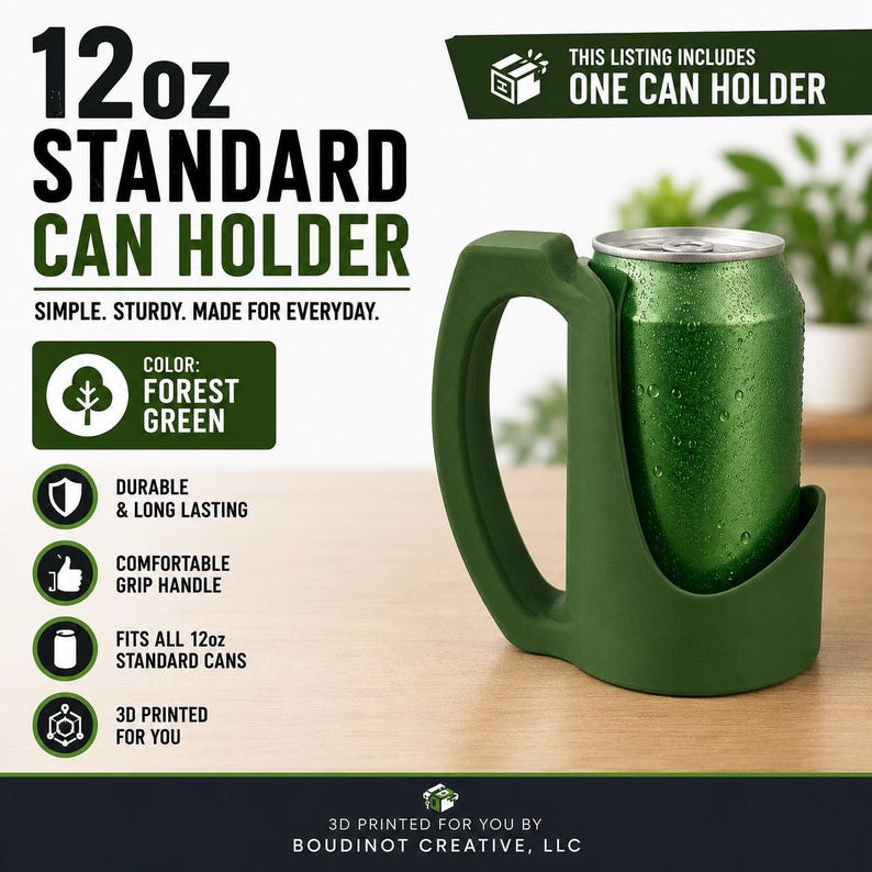 12oz Beverage Can Holder – 3D Printed Forest Green