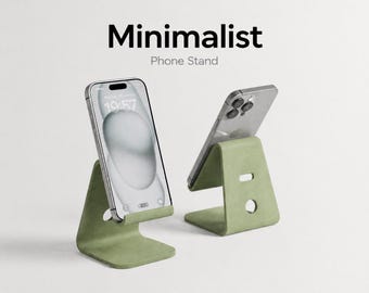 Soporte minimalista para teléfono: opciones delgadas y anchas, ranura para cable de carga.