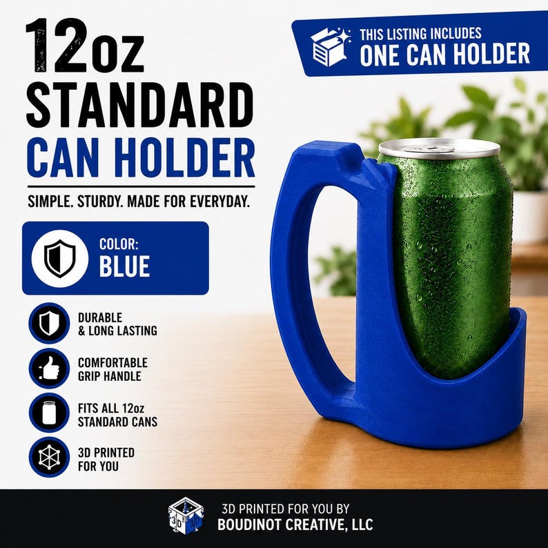12oz Beverage Can Holder – 3D Printed Blue