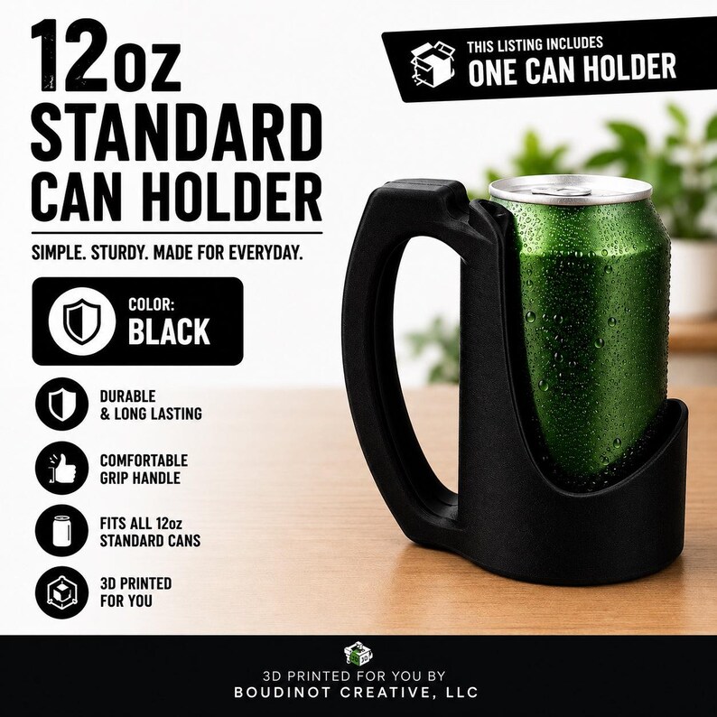12oz Beverage Can Holder – 3D Printed Black