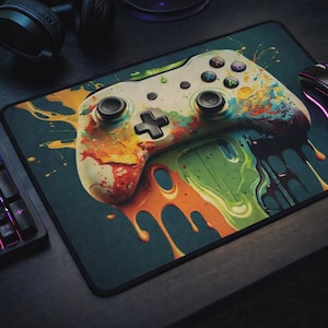 Alfombrilla de ratón para juegos estilo RGB, alfombrilla de escritorio para gamers, diseño de controlador, accesorios de configuración de juegos, alfombrilla de escritorio para juegos de PC, regalo para gamers