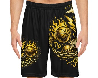 Schädel & Crown Basketball Shorts Gold Flamme All Over Print Play Hard