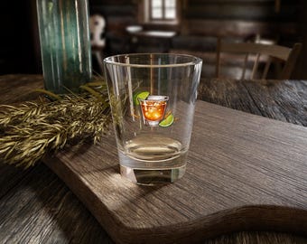 Whiskey Shot Glass | 1.5oz tequila lime illustration, cocktail barware