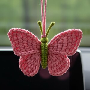 Butterfly Crochet Keychain Car Hanger, Amigurumi Insect Charm, Colorful Wings Auto Mirror Decor Accessory