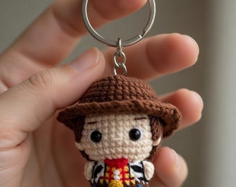 Crochet Toy Story Woody Keychain Amigurumi Cowboy Sheriff Car Charm Bag Accessory Handmade