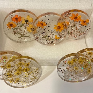 Poppy Collection Resin Coasters-  Handmade Yellow & Orange Botanical