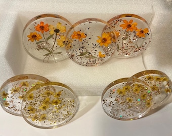 Poppy Collection Resin Coasters-  Handmade Yellow & Orange Botanical