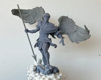 Statue de saint Michel Archange - Sculpture en résine peinte à la main - Saint Michel terrassant le diable - Décoration religieuse catholique