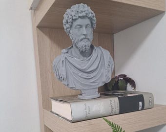 Buste de Marc Aurèle, empereur romain et philosophe stoïcien, sculpture en résine, décoration de table Memento Mori Méditations