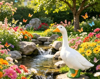 White Goose Garden Statue, Resin Goose Sculpture, Farmhouse Yard Art, Outdoor Decor