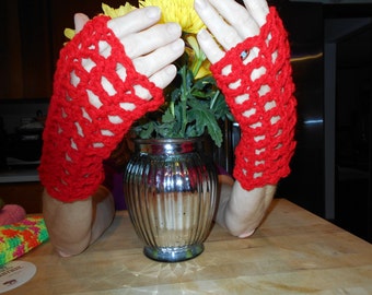 Bright Red Net Fingerless Lightweight Gloves
