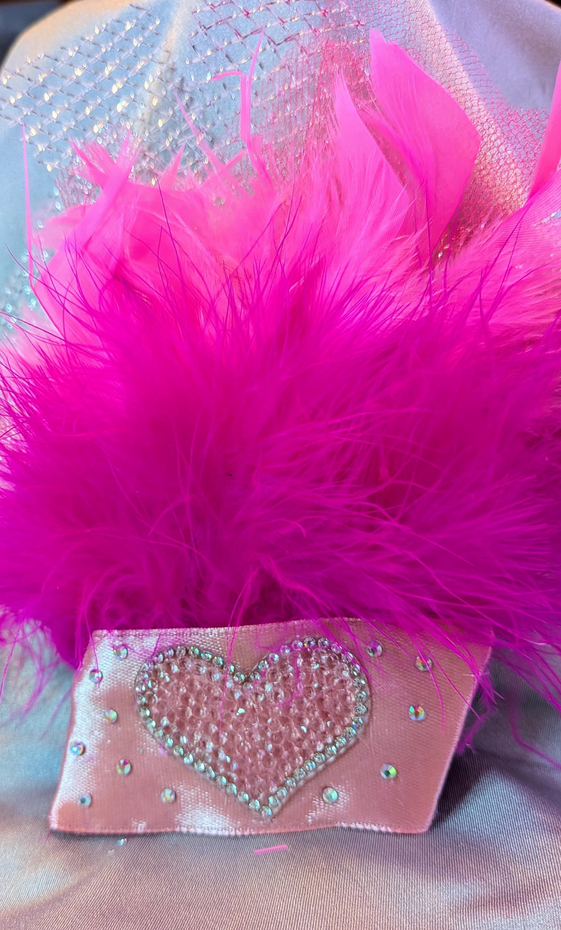 Elegant Pink Feather Side Headpiece with Crystal Brooch. Baby Pink Flapper Headpiece: 1920s Style | Feather Planet main image 2