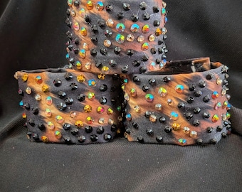 Mankiet do kucyka Wild Ponytail: czarny, bursztynowy, z nadrukiem zwierzęcym i kryształkami