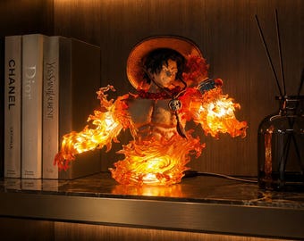 Ace Flame LED Anime Figure – Fire Light Manga Desk Decor – Night Light Statue