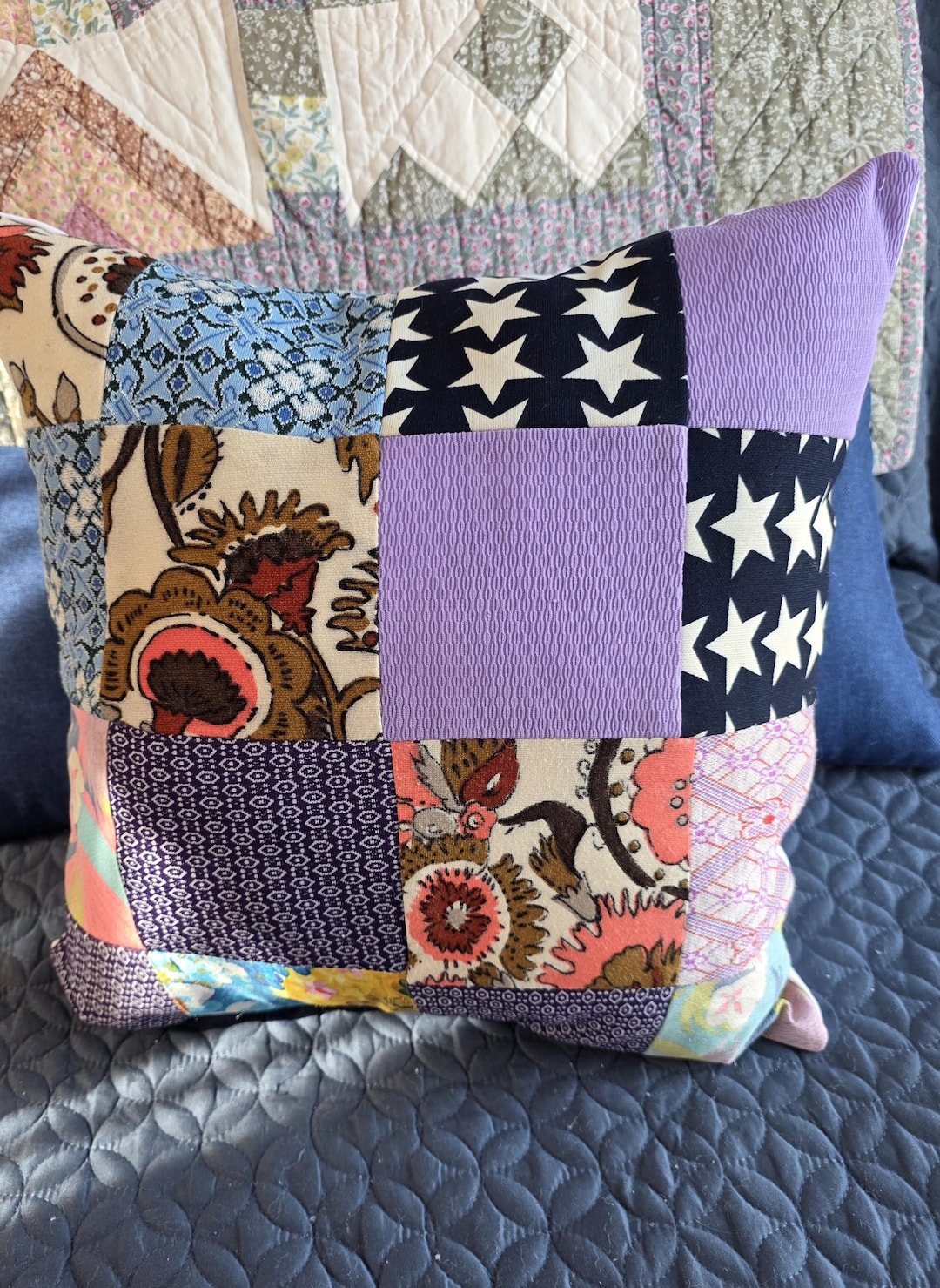 Quilted Recycled Pillow, Handmade Vintage, Bedroom Decoration, Square ...