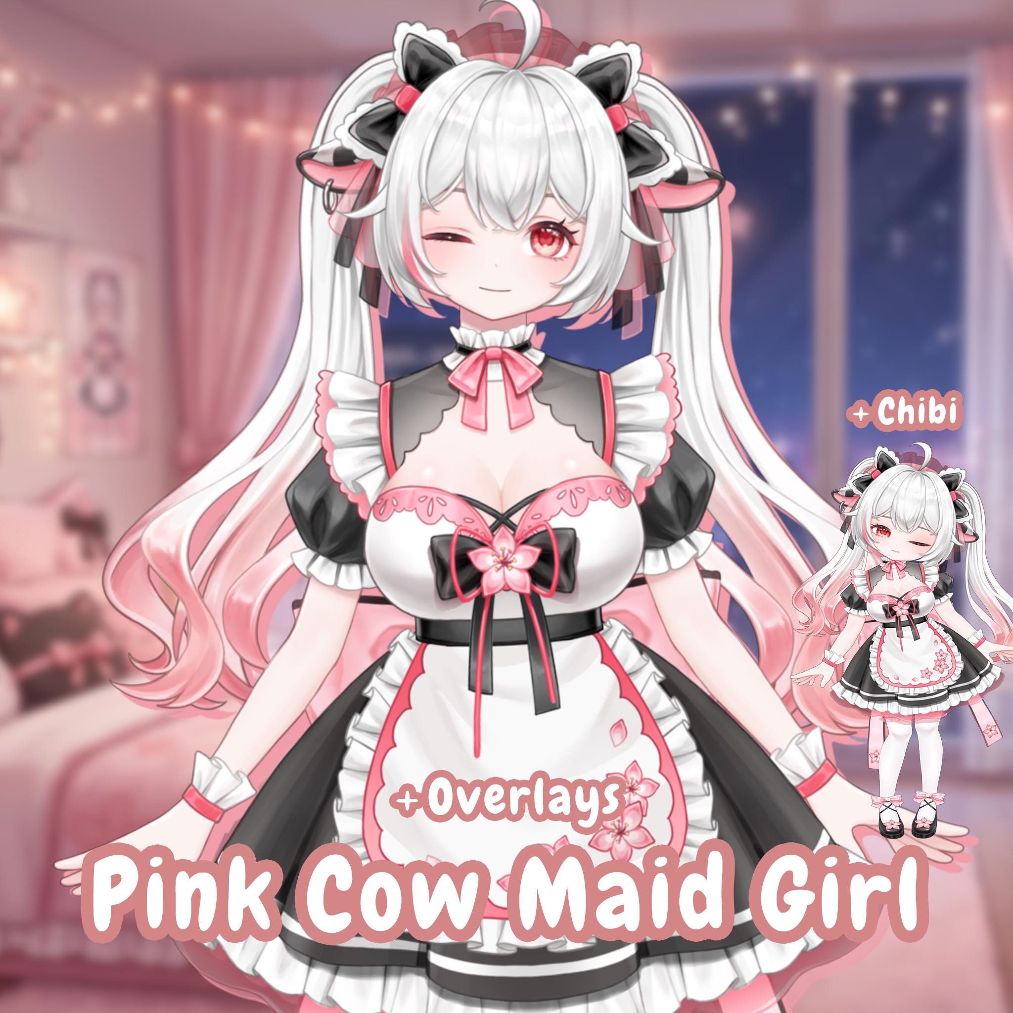 Live2d Model Pink Cowe Maid Girl L Vtube Model | Twitch Stream/youtube ...