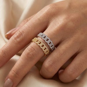 Sparkly Pave Cubaanse schakelring, goud- en zilverkleurige verstelbare kettingband, minimalistische statement sieraden, sierlijke stapelbare ring, cadeau voor haar
