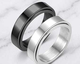 Anillo giratorio de acero inoxidable, anillo antiestrés para aliviar la ansiedad, anillo minimalista apilable, anillo antiestrés unisex, alianza de boda sencilla, regalo.