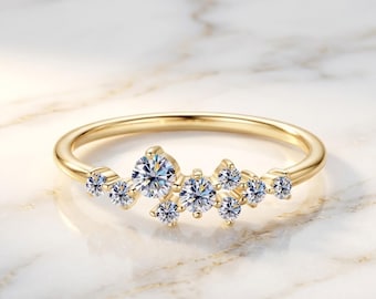 Elegante anillo de moissanita con flor, chapado en oro y plata de ley 925 - Anillo de compromiso y promesa con moissanita VVS para mujer - Regalo de joyería fina