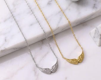 Collar de alas de ángel en oro y plata • Delicado colgante de ángel guardián • Joyería celestial minimalista • Regalo para ella • Amuleto de alas espirituales