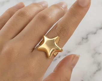 Anillo de estrella celestial de plata de ley – Anillo minimalista, delicado y ajustable – Joyería bohemia de alto brillo – Regalo para ella