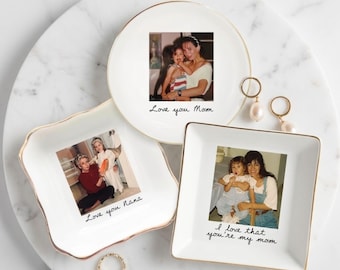 Bandeja para joyas con foto personalizada: bandeja para baratijas personalizada para la mejor amiga, regalo de propuesta para dama de honor, bandeja de cerámica para anillos, recuerdo de boda único.