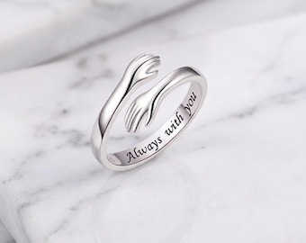 Anillo "Siempre contigo" con forma de abrazo, anillo ajustable de acero inoxidable, regalo de joyería significativo para nieta, hija, madre o mejor amiga.
