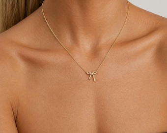 Gold Bow Necklace for Women Minimalist Gold Plated Bow Pendant Delicate Chain Choker Elegant Everyday Jewelry Gift for Her