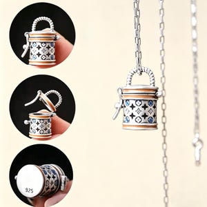 Collar con pastillero de esmalte plateado, colgante vintage con medallón floral, joyería difusora de aceites esenciales para aromaterapia, pequeño dije de recuerdo, regalo para ella.