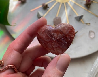 CUORE GUARITORE Ematoide Quarzo cuore a forma di cuore tasca pietra di palma regalo d'amore