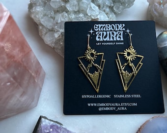 JOURNEY not the destination gold mountain moon adventure stainless steel lightweight earrings