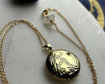 Crystal Star Medaillon Halskette, goldene Foto-Medaillon, Vintage inspiriert