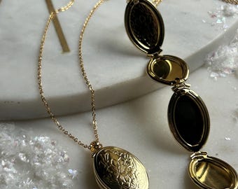 SECRET GARDEN stainless steel golden accordion folding locket for 4 photos vintage inspired holiday gift for mom