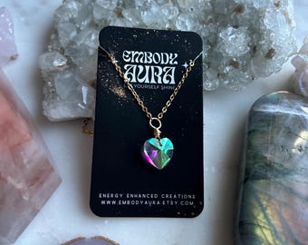 LOVE is LOVE Glas Herz Prisma Regenbogen Suncatcher Goldkette Choker Layer Halskette Geschenk für sie