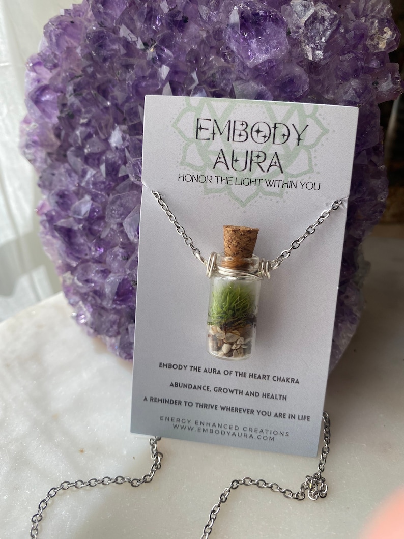 TINY TERRARIUM Necklace with live kentucky moss living plant jewelry image 1