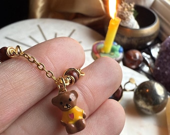 Ich liebe dich BEARY MUCH niedlichen Emaille Teddybär mit Herz Charme Kristall Draht gewickelt rote Jaspis Steine Gold Edelstahl Schichtung Halskette