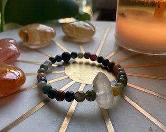 EARTH ENERGY gemstone crystal infused inspired stretch bracelet for healing jasper and quartz diffuser fall jewelry