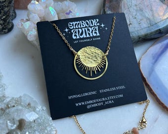 You are my SUNSHINE golden hammered sun lightweight layering  inspirational necklace in stainless steel
