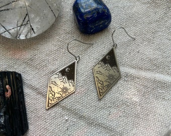 DUSK till DAWN sterling silver diamond shaped engraved earrings