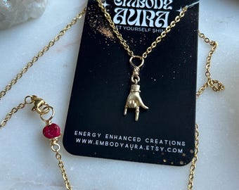 I LOVE YOU sign Language hand charm stainless Steel gold necklace