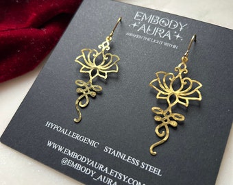 SACRED lotus blossom and infinite scroll design golden lightweight earrings