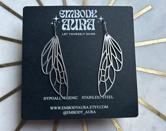 Ethereal Zikaden Libelle Fehler Flügel leichte silberfarbene Edelstahl einfache Ohrringe