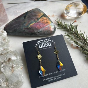 PRISMATIC sun catcher rainbow making earrings stainless steel hooks star moon celestial detail holiday earring for her