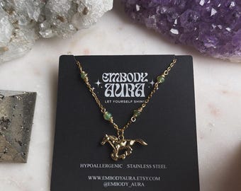 2026 Year of the HORSE charm green aventurine for abundance good luck gold wire wrapped stainless steel layering necklace customize length